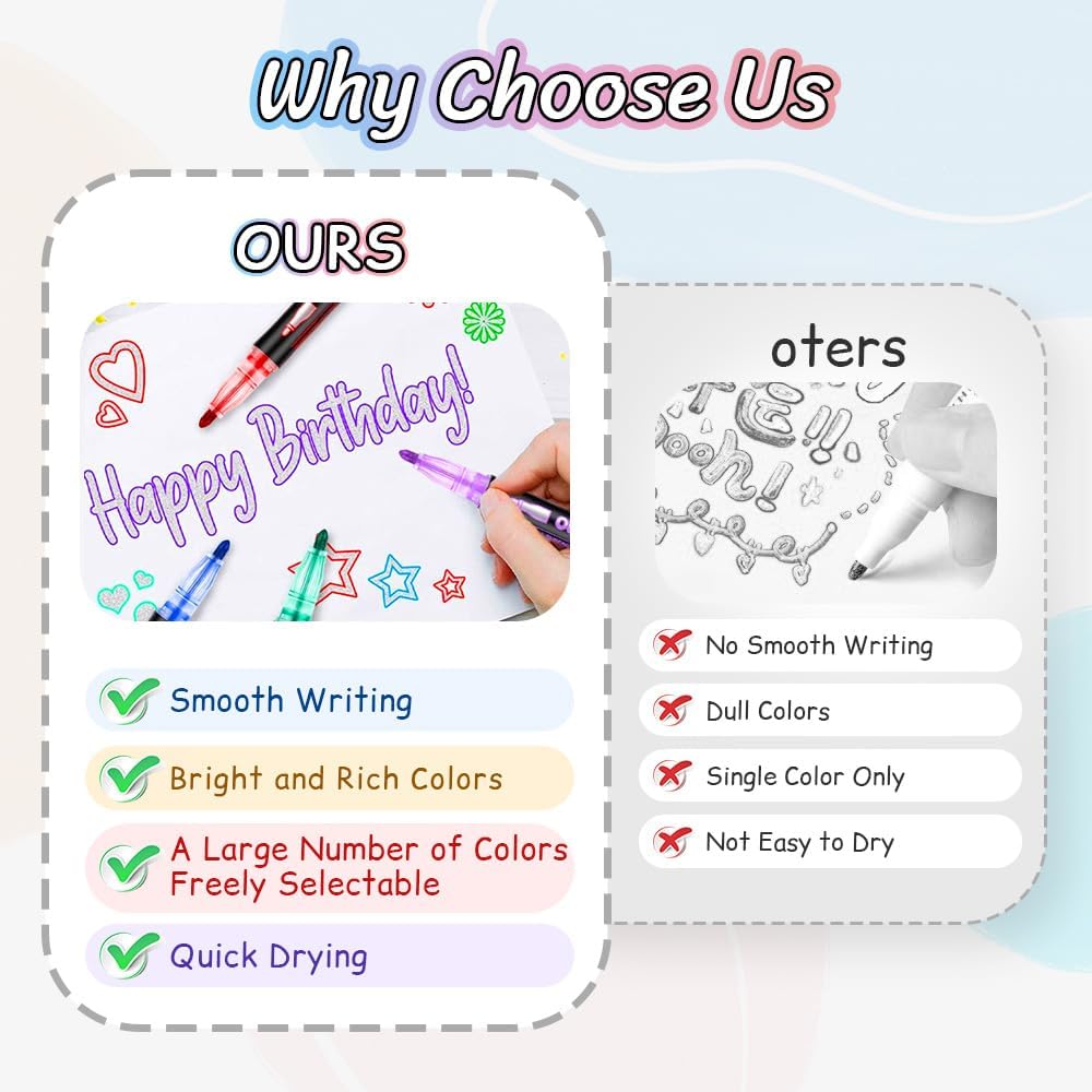 Dual-Line Outline Markers Set – 18 Color Metallic Glitter Pens for Scrapbooking, Greeting Cards & DIY Crafts