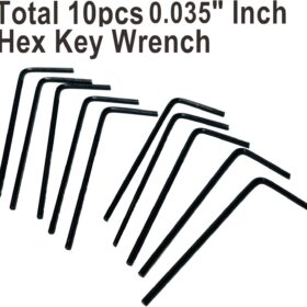 10-Pack 0.035″ Hex Key Allen Wrench Set – Long Arm L-Shaped SAE Chrome Vanadium Steel Hexagon Wrenches for Furniture & Equipment (Black, Nickel-Plated)