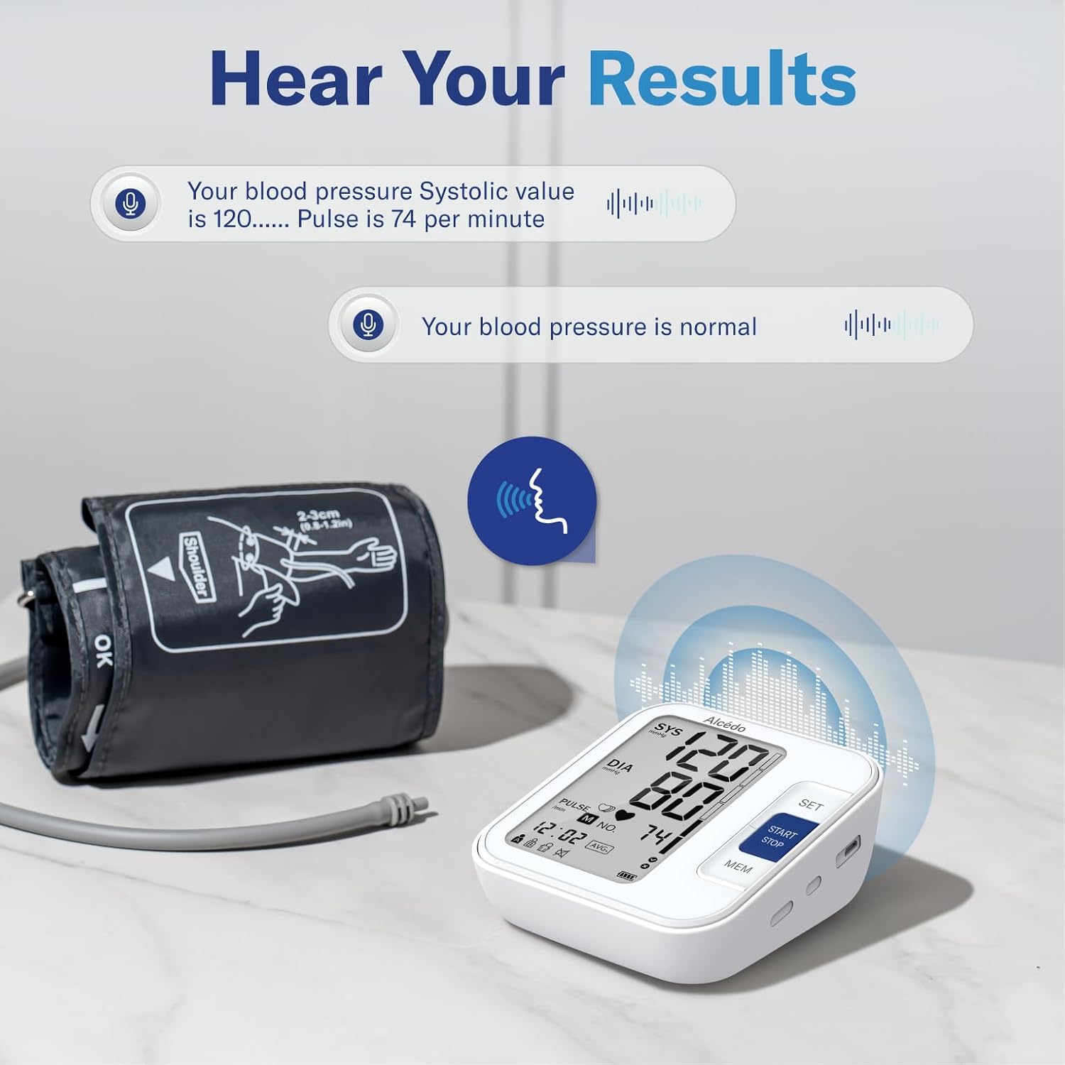 Alcedo Fully Automatic Digital Blood Pressure Monitor – Talking Upper Arm BP Machine with Large LCD, Irregular Heartbeat Detection, and 2x120 Memory