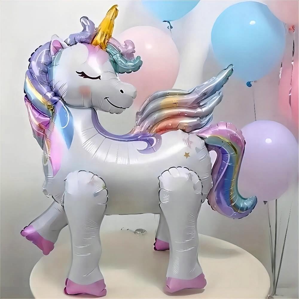 5-Piece Self-Standing Unicorn Balloon Set – 3D Rainbow & Star Foil Party Decorations for Birthdays
