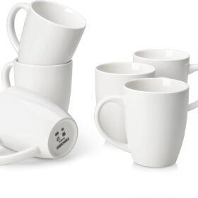 vancasso 16oz Ceramic Coffee Mugs Set of 6 - Large White Tea Cups with Handles - Dishwasher & Microwave Safe Porcelain Latte, Cappuccino, and Milk Cups for Kitchen, Office, and Cafe