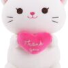 14inch Thank You Cat Plush, Soft White Kawaii Stuffed Animal Pillow, Cute Hugging Kitten Toy Gift for Kids & Adults