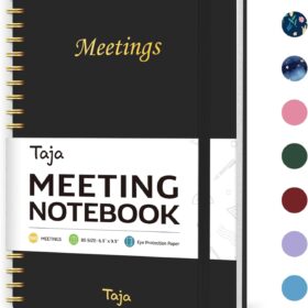 Taja Meeting Notebook – 160-Page Professional Project Planner & Agenda Organizer with Action Items, 6.9" x 9.9" Black Hardcover