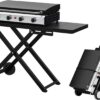 Bonnlo 4-Burner Propane Gas Grill - 40,000 BTU Portable Flat Top Griddle with Folding Cart, Side Shelf & Enamel Cooking Plate for Outdoor Camping & Backyard BBQ
