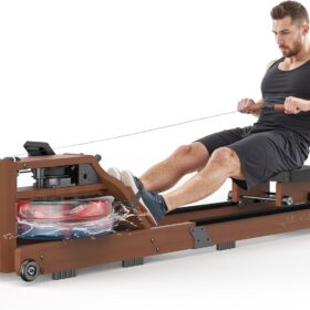 Wooden Water Rowing Machine with Bluetooth APP – Foldable Home Rower for Cardio Training, 400LBS Capacity & Silent Water Resistance