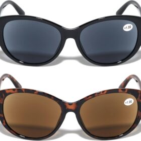 V.W.E. Oversized Full Lens Reading Sunglasses for Women – 2 Pairs of Fashionable Bifocal Sun Readers with UV Protection (Leopard Print)