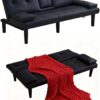 67" Convertible Futon Sofa Bed with Cup Holders - Splitback Adjustable Sleeper Couch in Black Faux Leather