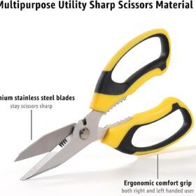 Heavy Duty 8-Inch Utility Scissors – Multi-Purpose Shears for Carpet, Cardboard, Kitchen, and DIY Crafts with Serrated Blades and Comfort Grip Handles
