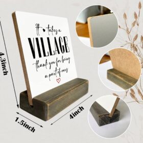 It Takes A Village Thank You Wood Plaque - Heartfelt Desktop Sign with Stand for Childcare Workers, Teachers & Support Staff