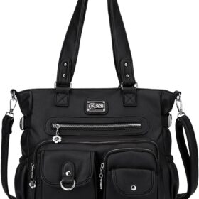 KL928 Women's Large Vegan Leather Hobo Tote Bag - Stylish Shoulder Purse & Handbag (A-Black)