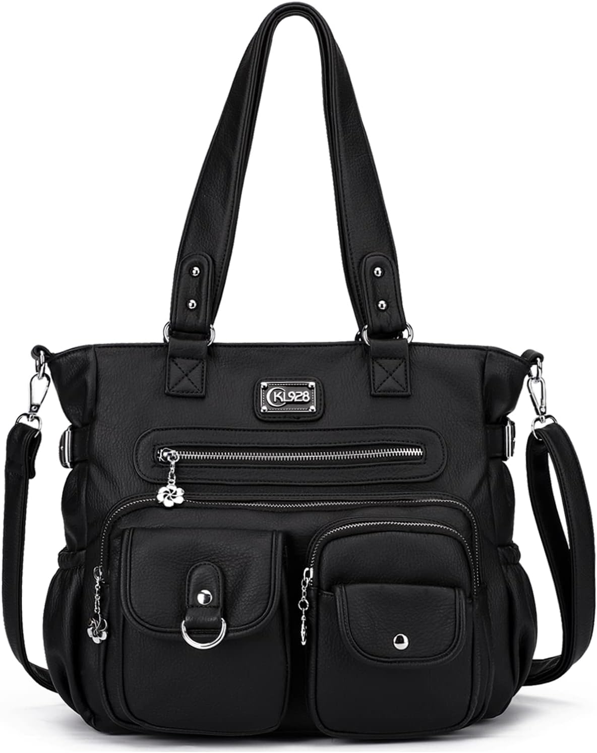 KL928 Women's Large Vegan Leather Hobo Tote Bag - Stylish Shoulder Purse & Handbag (A-Black)