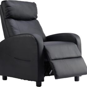 Sweetcrispy PU Leather Recliner Chair – Overstuffed Push-Back Living Room Sofa with Adjustable Footrest and Lumbar Support, 300 lb Capacity (Black)