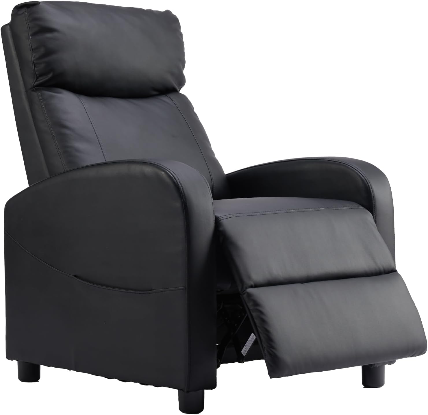 Sweetcrispy PU Leather Recliner Chair – Overstuffed Push-Back Living Room Sofa with Adjustable Footrest and Lumbar Support, 300 lb Capacity (Black)