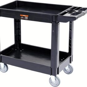 VEVOR Heavy-Duty Rolling Utility Cart - 550lb Capacity 2-Tier Service Cart with Ergonomic Handle & 5" Swivel Casters, Black