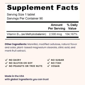 EZ Melts B12 - 2,500 mcg Methylcobalamin - Fast-Acting Cherry Sublingual Tablets for Energy & Focus - 90 Count (Vegan, Non-GMO, Gluten Free)