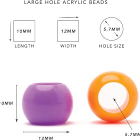 300Pcs Acrylic Large Hole Beads 10mm x 12mm - 5.7mm Wide Hole Barrel Beads for Hair Braids, Bracelets & DIY Crafts