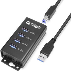 USBGear SuperSpeed 4-Port USB 3.2 Gen 1 Hub – 5Gbps Powered Data Splitter with Mountable Design, 5V/2A Adapter, for PC, Laptop, and Desktop