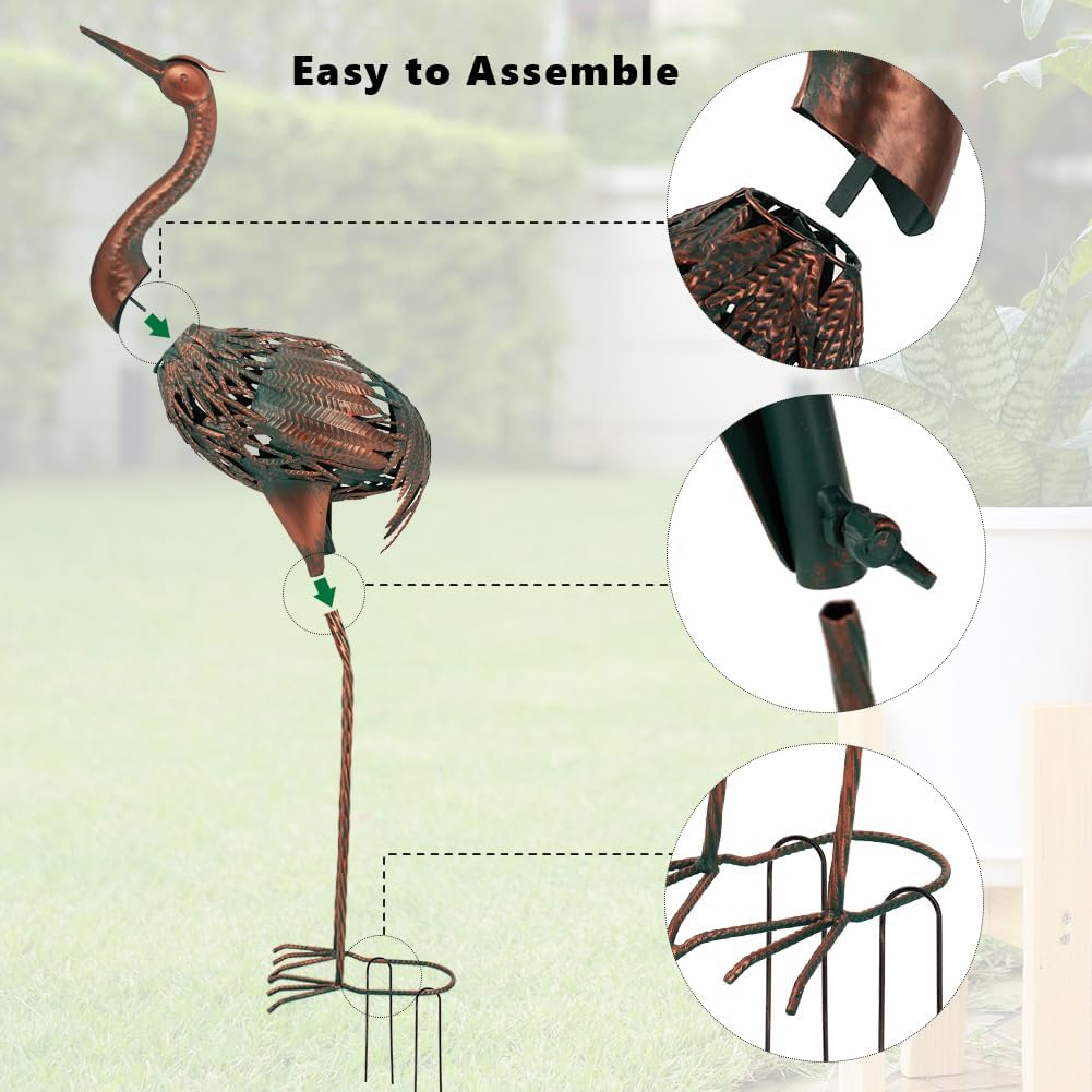 VEWOGARDEN Metal Heron Garden Statue - 33 inch Bronze Crane Sculpture for Outdoor Yard, Lawn, Pond & Patio Décor