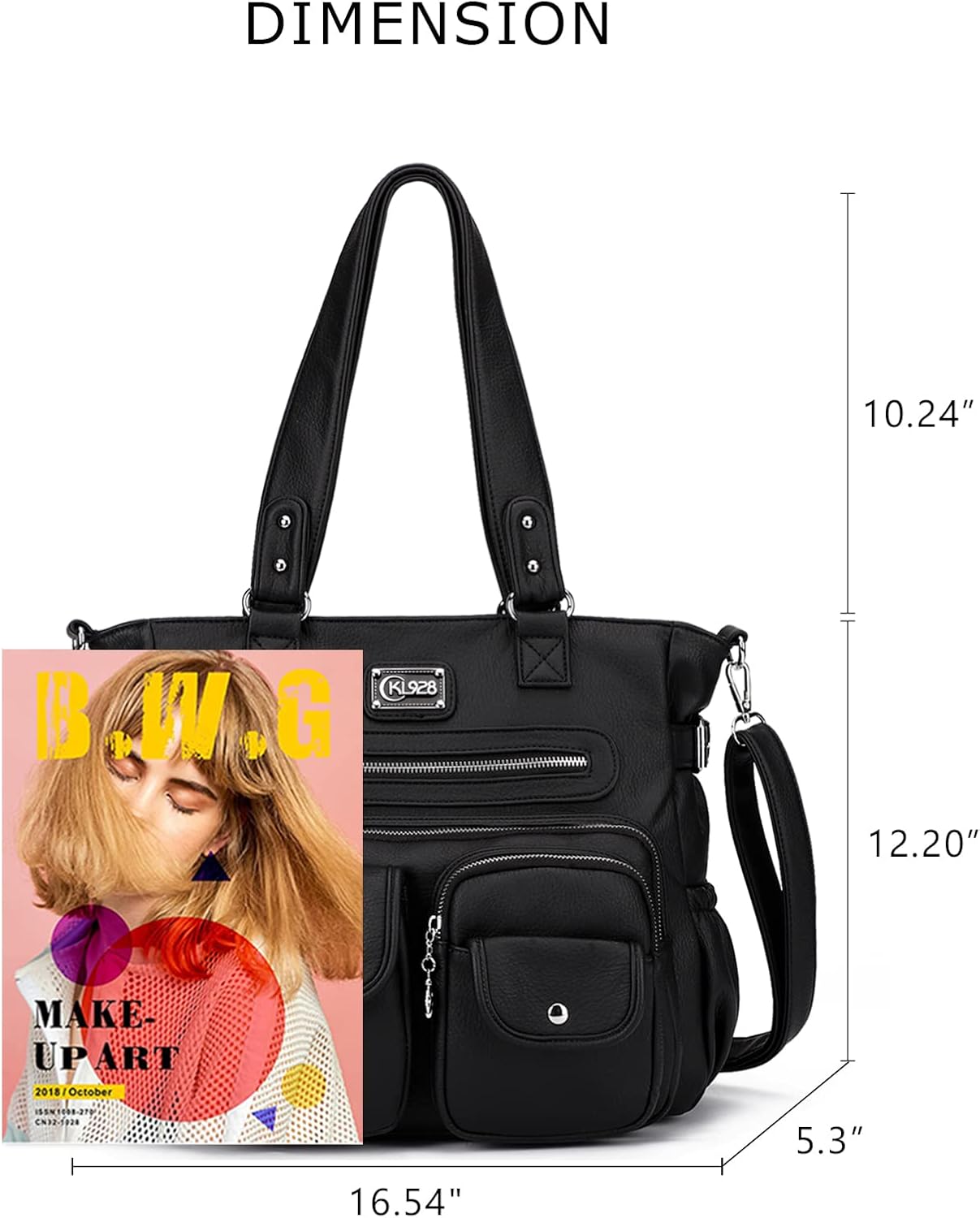 KL928 Women's Large Vegan Leather Hobo Tote Bag - Stylish Shoulder Purse & Handbag (A-Black)