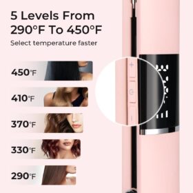 PRITECH Professional 1-Inch Titanium Flat Iron Hair Straightener - Dual Voltage 2-in-1 Curler & Straightener with 290°F-450°F Adjustable Heat & Auto Shut-Off (Pink)