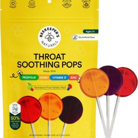 Beekeeper's Naturals Kids Throat Soothing Lollipops with Elderberry & Honey – Doctor Formulated Immune Support, Vitamin D & Zinc, Low Sugar, 15 Count