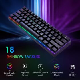 CACKBIRD Portable 60% Mechanical Gaming Keyboard – Ultra-Compact Wired 61-Key Keyboard with Tactile Blue Switches, RGB LED Backlit, USB-C for PC, Mac, Xbox (Black)