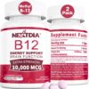 Methylcobalamin B12 10,000 mcg - 180 Count Sublingual Tablets - 6 Month Supply - Supports Energy, Metabolism & Cognitive Function - Vegan, Non-GMO, Natural Strawberry Flavor