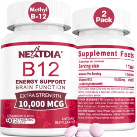 Methylcobalamin B12 10,000 mcg - 180 Count Sublingual Tablets - 6 Month Supply - Supports Energy, Metabolism & Cognitive Function - Vegan, Non-GMO, Natural Strawberry Flavor