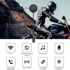 VR-Robot Bluetooth 5.0 Motorcycle Helmet Headset – Hi-Fi Stereo Headset with CVC Noise Reduction, Hands-Free Calling & Easy Helmet Mount for Skiing and Riding