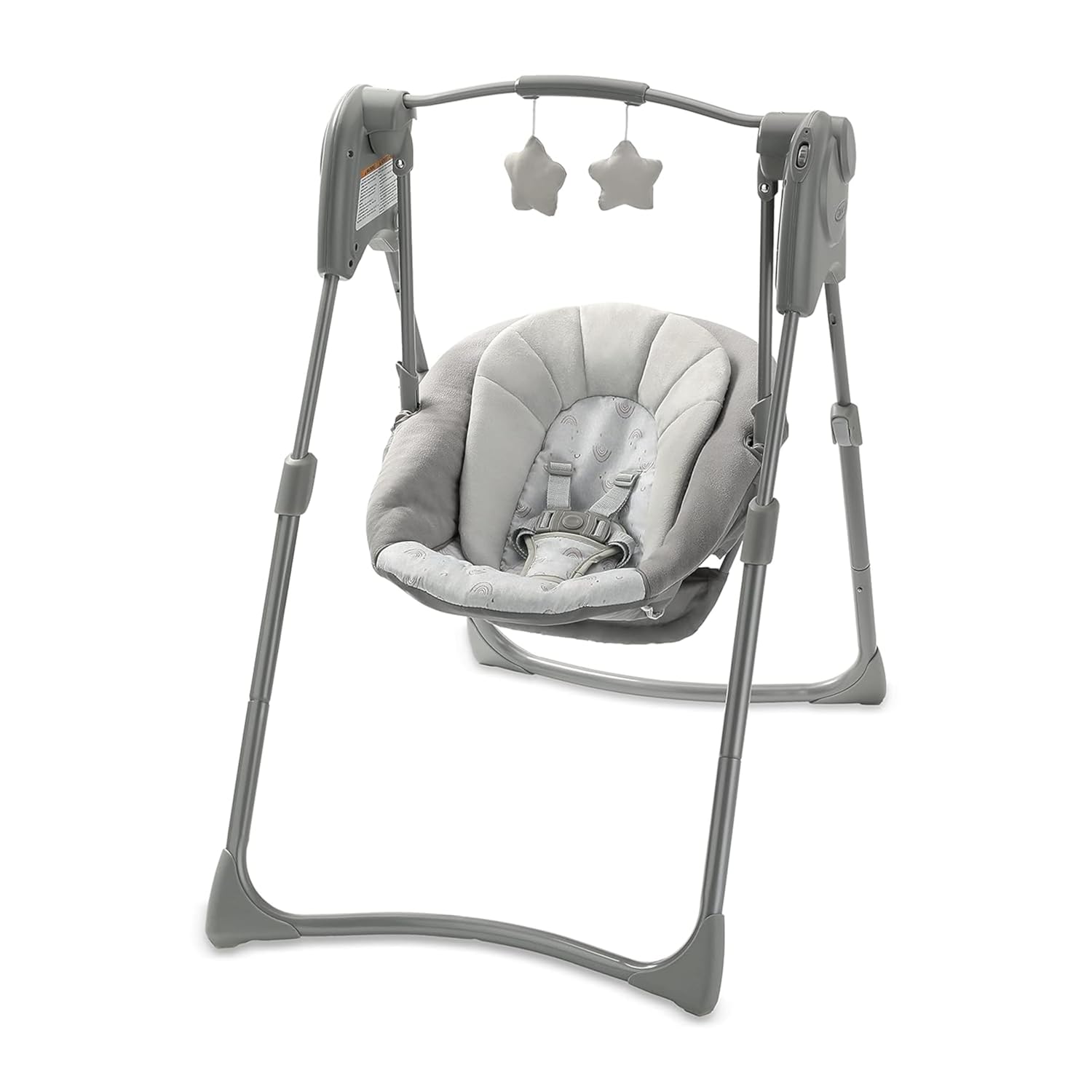 Graco Slim Spaces Compact Baby Swing – Portable, Space-Saving Infant Swing with Adjustable Legs & Plush Toys (Reign)