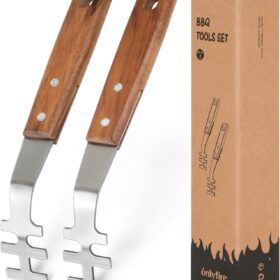 Onlyfire Stainless Steel Grate Lifter Tool – 2-Pack Heavy Duty Grill Gripper with Wooden Handle for Cast Iron & BBQ Grates