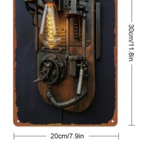 Retro Steampunk Industrial Wall Art - 8x12 Inch Vintage Metal Tin Sign for Home, Bar, Café & Garage Décor