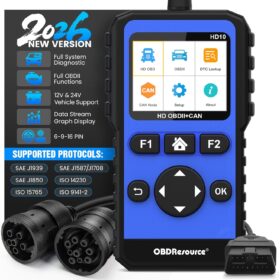 Heavy Duty Truck Scanner – 2-in-1 OBD2 & Diesel Diagnostic Scan Tool with 6Pin & 9Pin Adapters