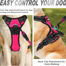 BARKBAY No-Pull Dog Harness with Front Clip & Handle – Heavy Duty Reflective Adjustable Vest for Large Dogs (Pink, Large)
