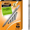 BIC Round Stic Xtra Life Ballpoint Pens, 36-Count Black Ink Bulk Pack, Medium Point (1.0mm) - Flexible Barrel for Comfortable Writing
