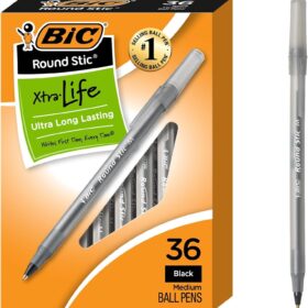 BIC Round Stic Xtra Life Ballpoint Pens, 36-Count Black Ink Bulk Pack, Medium Point (1.0mm) - Flexible Barrel for Comfortable Writing