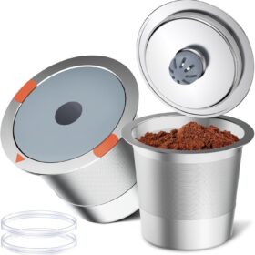 Noalto Reversible Stainless Steel K Cups – Universal Refillable Coffee Pods Compatible with Keurig 1.0 & 2.0 Brewers (2 Pack)