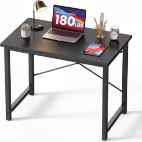 NEWBULIG 31.5 Inch Small Computer Desk - Modern Home Office Writing Table with Sturdy Metal Frame, Scratch-Resistant Wood Top for Study & Work (Black)