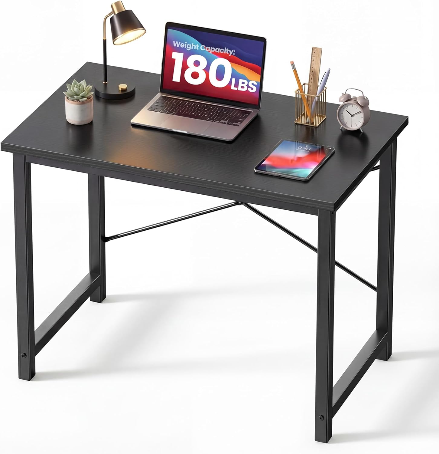 NEWBULIG 31.5 Inch Small Computer Desk - Modern Home Office Writing Table with Sturdy Metal Frame, Scratch-Resistant Wood Top for Study & Work (Black)