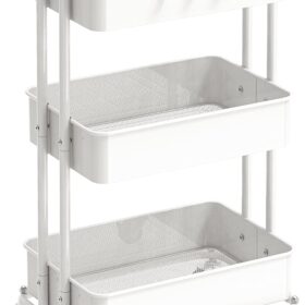Simple Houseware 3-Tier Heavy-Duty Rolling Utility Cart - Metal Wire Storage Organizer with Lockable Wheels, White