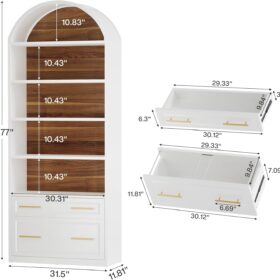 Tribesigns 76.8" Arched Bookcase with 5-Tier Shelves and File Cabinet Drawer - Modern Tall Storage Organizer for Home Office, Living Room, and Bedroom