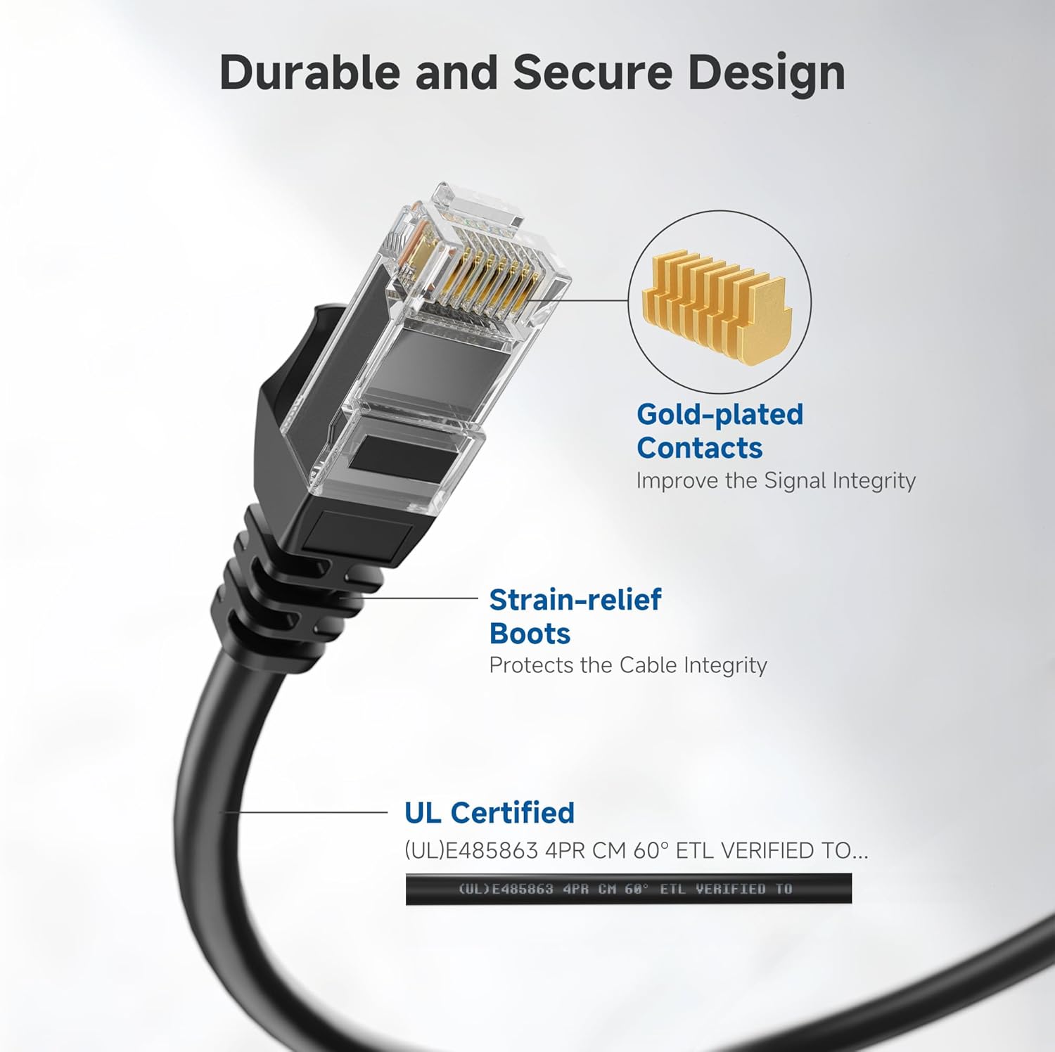 Cable Matters 1 ft Black Cat6 Ethernet Cable – 10Gbps High-Speed Snagless Patch Cord (24AWG Bare Copper)