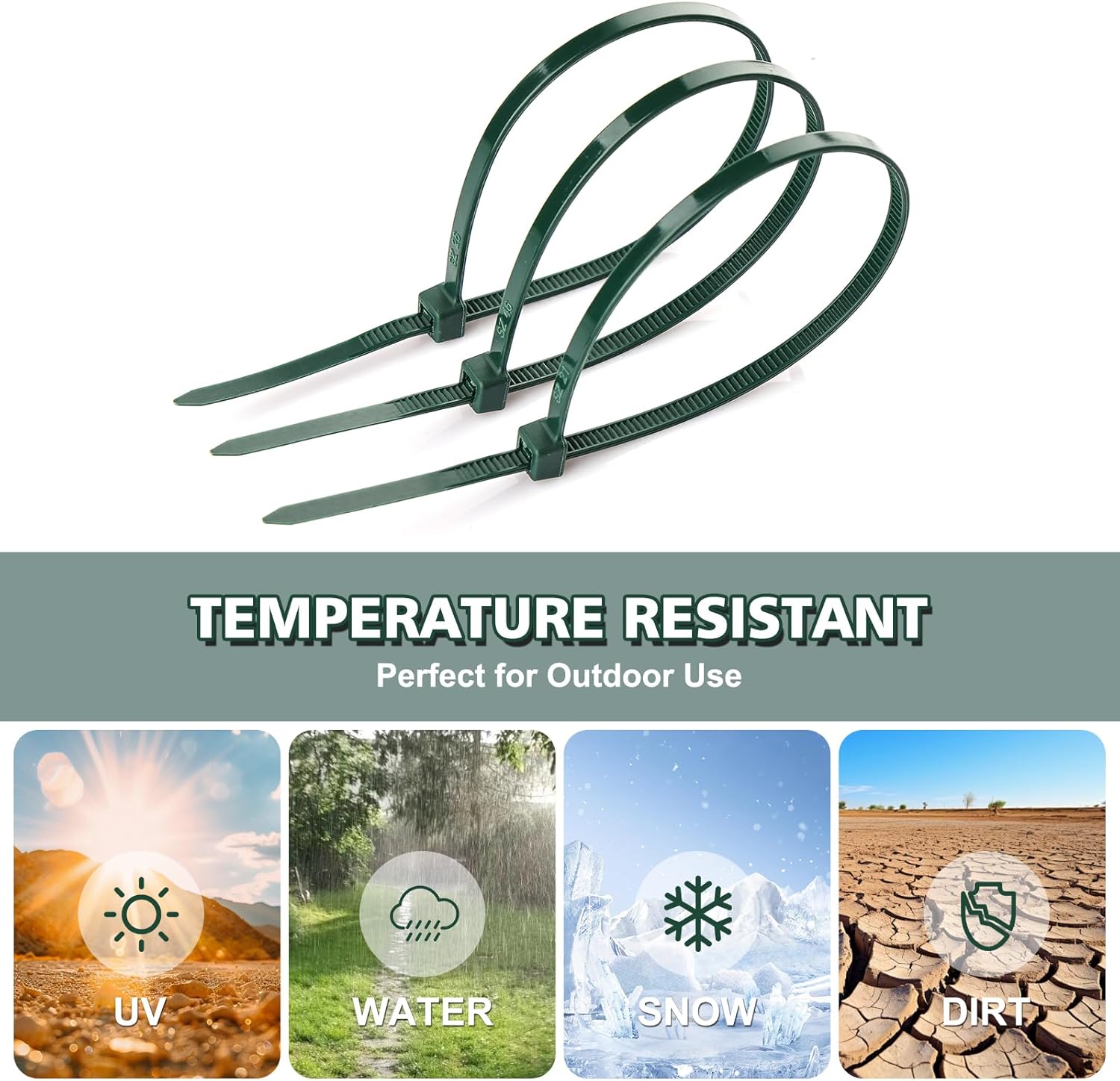 200-Pack 8 Inch Green Cable Ties, Heavy Duty Nylon Zip Ties for Gardening, 45 LB Tensile Strength, Weather Resistant Outdoor Wire Ties for Plants and Securing