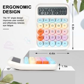 Mechanical Switch Desktop Calculator - 12-Digit Large Display, Typewriter Style Calculator with Ergonomic Round Keys, Dual Power (Pink/White)