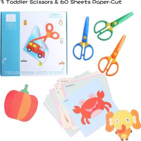 3-Pack Toddler Safety Scissors & 60-Page Activity Book – Ergonomic, Blunt-Tip Training Set for Kids Ages 2-5 (Left or Right Hand)