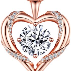 Beam & Bask 2-3 Ct Moissanite Heart Necklace for Women - 18K Gold Plated 925 Sterling Silver Romantic Heart Pendant Jewelry Gift for Wife, Girlfriend & Mom