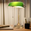 NISSAFORS Vintage Banker's Lamp – Emerald Green Glass Desk Lamp with Antique Brass Pull Chain Switch for Home Office, Library & Piano