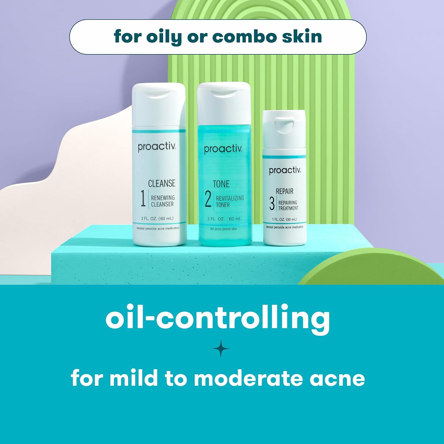 Proactiv Solution 3-Step Acne Treatment Kit - 30 Day Complete Skincare System with Benzoyl Peroxide Renewing Cleanser, Revitalizing Toner & Repairing Spot Treatment