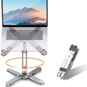 Moallia Aluminum Laptop Stand with 360° Rotating Base – Ergonomic, Foldable & Portable Riser for MacBook, Dell, HP & Laptops up to 16 Inches