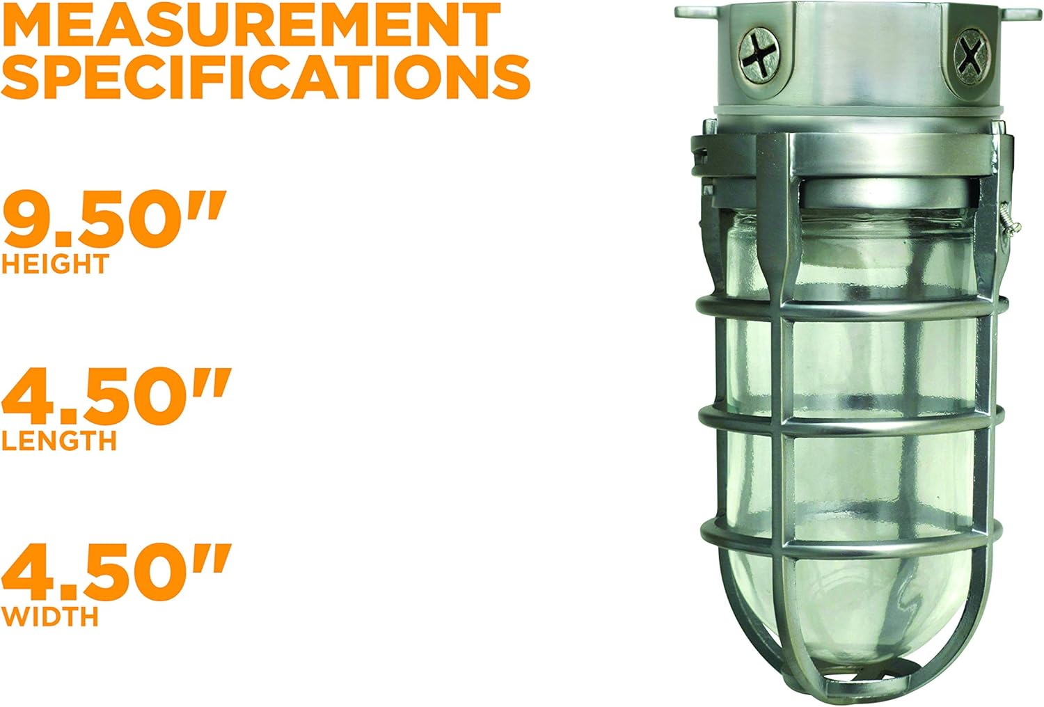 Designers Edge L1706 Vandal Resistant Security Light - Heavy Duty Industrial Cage Ceiling Mount with Tempered Glass Lens, Silver, 150W